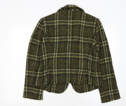 Marks and Spencer Per Una Women's Green Wool Tweed Check Blazer Size 14