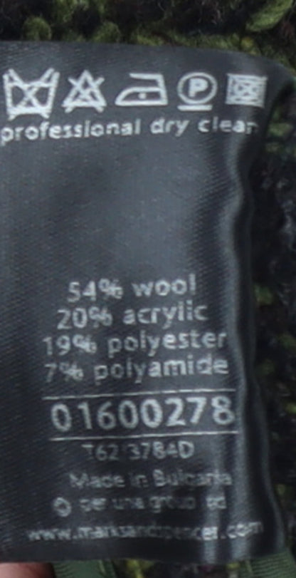 Marks and Spencer Per Una Women's Green Wool Tweed Check Blazer Size 14