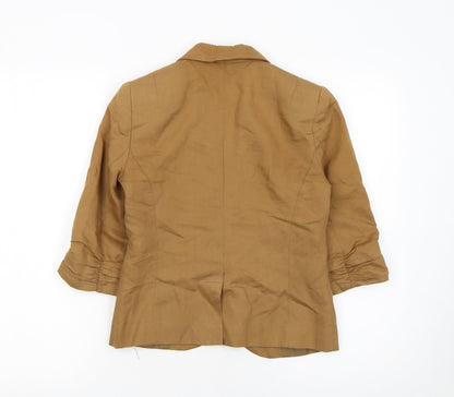 Topshop Women Brown Linen Blend 3/4 Sleeve Blazer UK 8