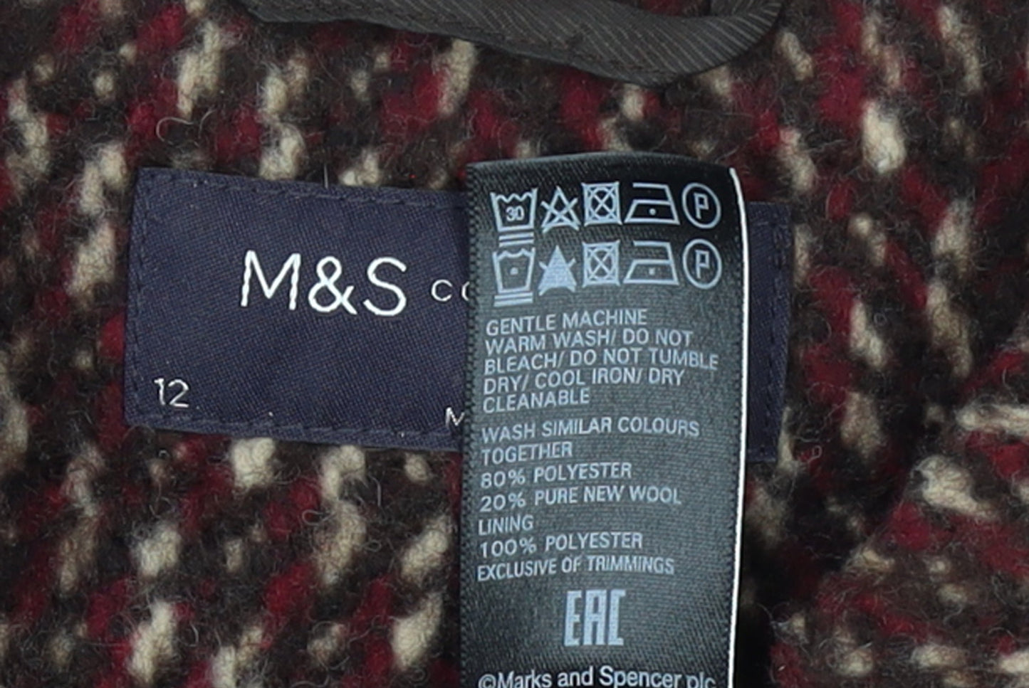 Womens UK Size 12 Marks and Spencer Brown Overcoat