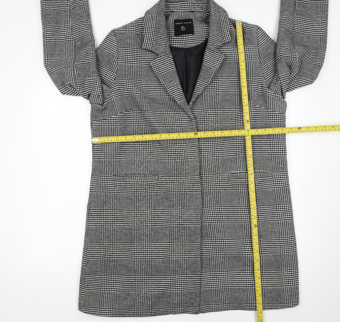 Dorothy Perkins Women's Grey Check Mid-Length Overcoat Size 16