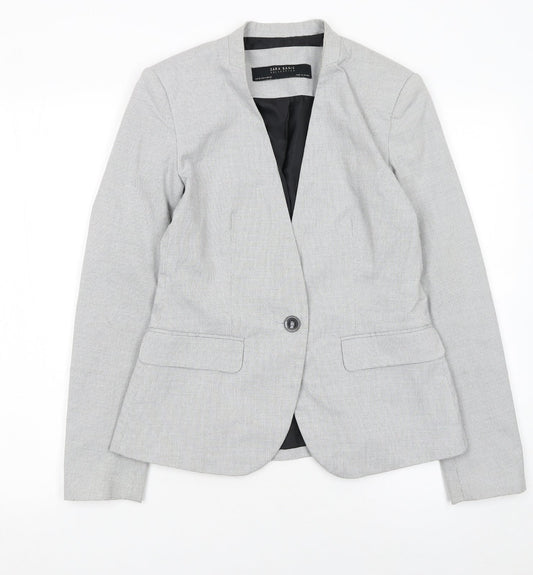 Zara Women Grey Houndstooth Slim Fit Blazer Jacket Size 8