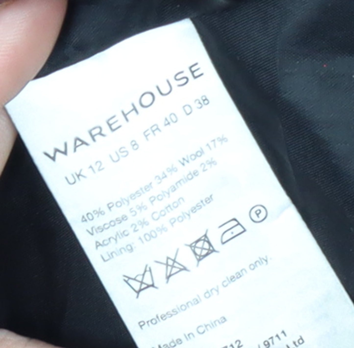 Womens UK Size 12 Warehouse Black Pea Coat