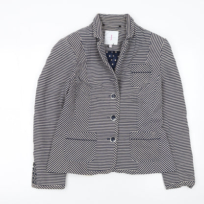Jasper Conran Women Blue Striped Size 14 Classic Blazer Jacket
