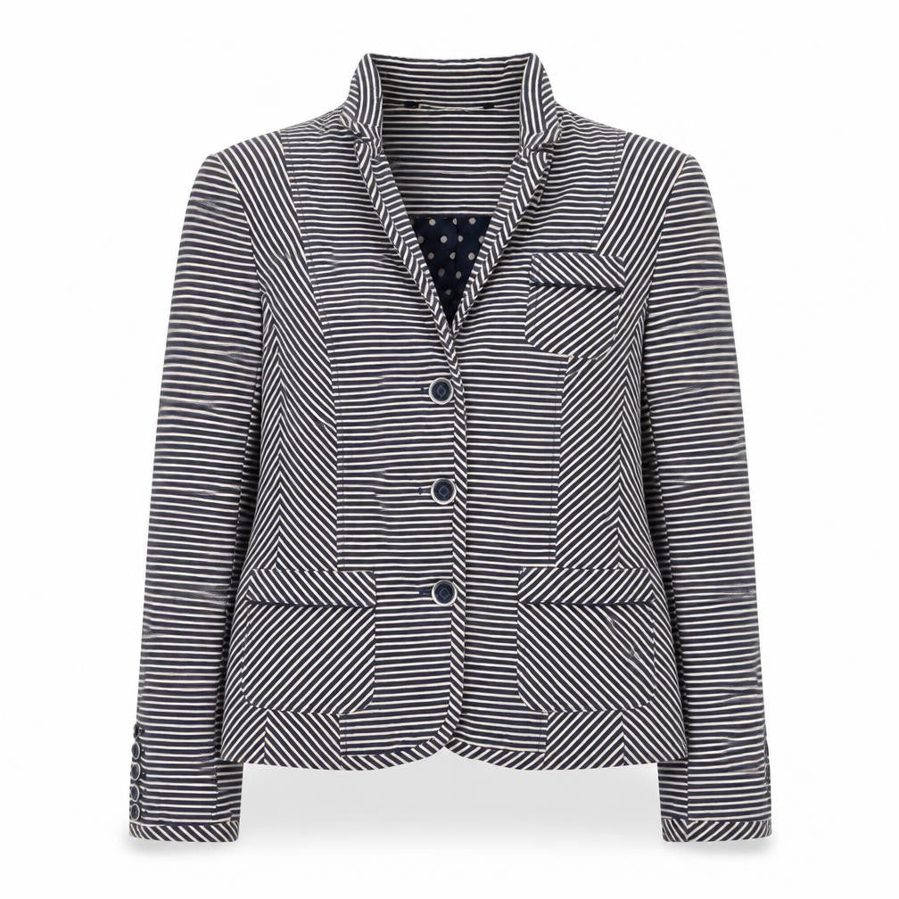 Jasper Conran Women Blue Striped Size 14 Classic Blazer Jacket