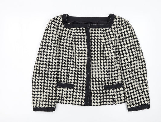 Hobbs Women Black Houndstooth Wool Blend Tweed Blazer Size 12