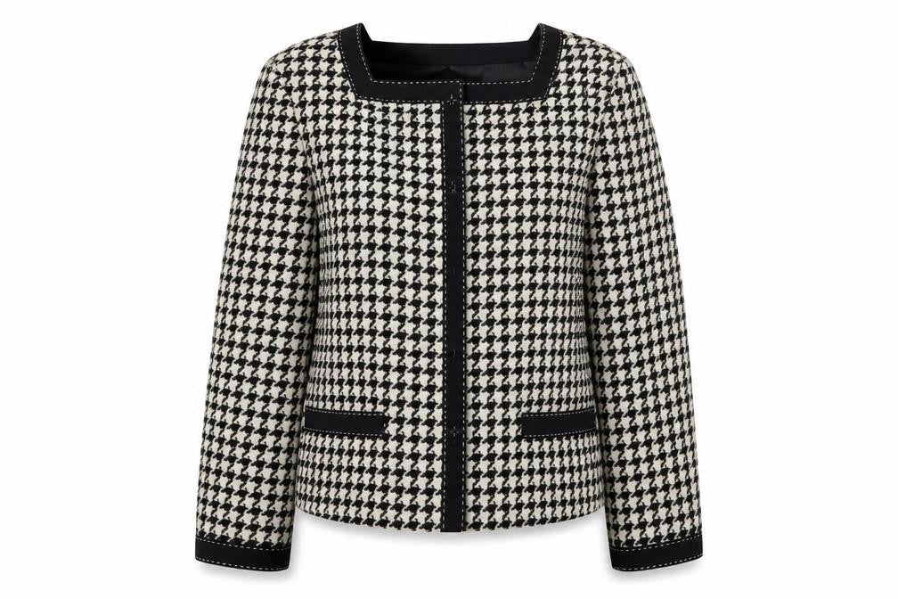 Hobbs Women Black Houndstooth Wool Blend Tweed Blazer Size 12