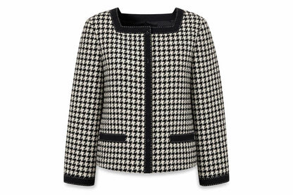 Hobbs Women Black Houndstooth Wool Blend Tweed Blazer Size 12