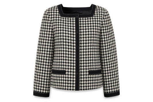 Hobbs Women Black Houndstooth Wool Blend Tweed Blazer Size 12