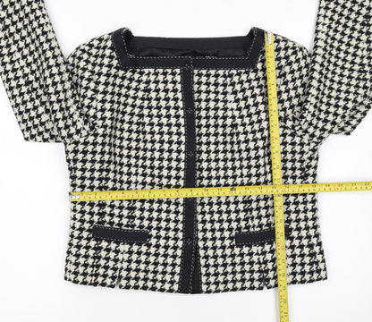 Hobbs Women Black Houndstooth Wool Blend Tweed Blazer Size 12