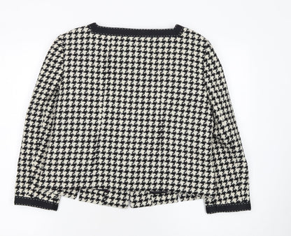 Hobbs Women Black Houndstooth Wool Blend Tweed Blazer Size 12
