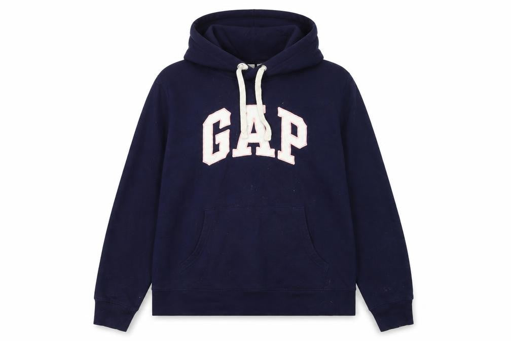 Gap Women Navy Blue Medium Pullover Hoodie with Logo Print