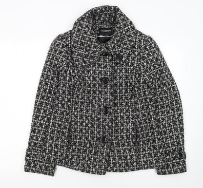 Debenhams Women’s Black Wool Blend Tweed Pea Coat Jacket Size 12