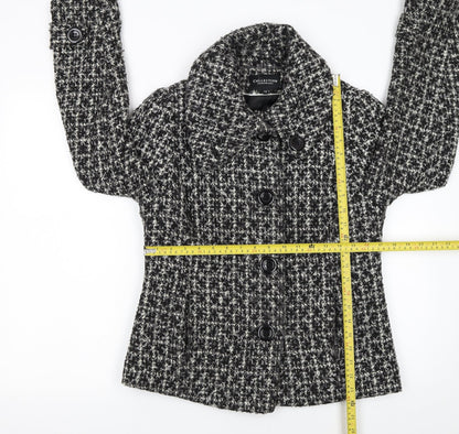 Debenhams Women’s Black Wool Blend Tweed Pea Coat Jacket Size 12