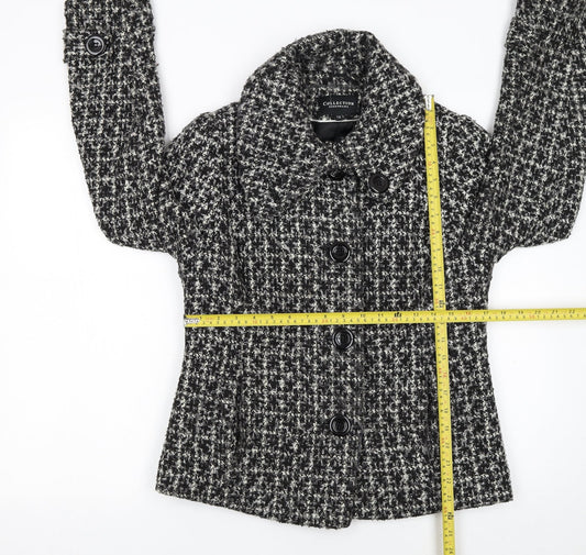 Debenhams Women’s Black Wool Blend Tweed Pea Coat Jacket Size 12