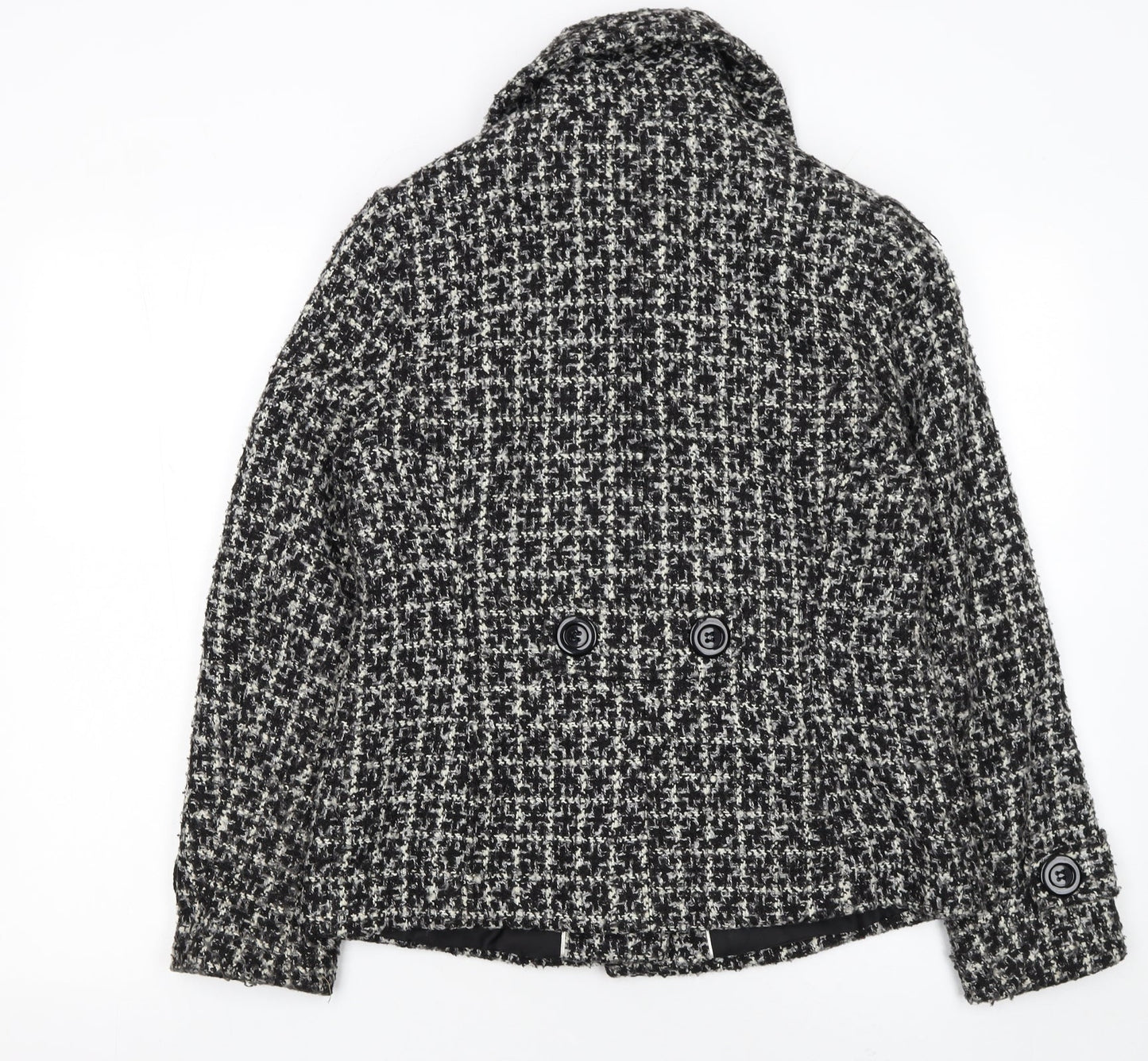 Debenhams Women’s Black Wool Blend Tweed Pea Coat Jacket Size 12