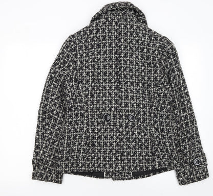 Debenhams Women’s Black Wool Blend Tweed Pea Coat Jacket Size 12