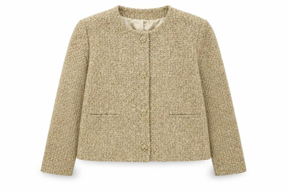 Primark Women Beige Tweed Blazer Jacket XL Classic Lined