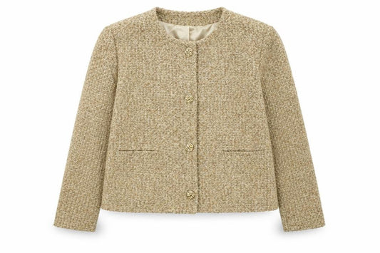 Primark Women Beige Tweed Blazer Jacket XL Classic Lined