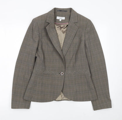 Next Women Brown Checked Tailored Suit Jacket Size 12 Classic Style