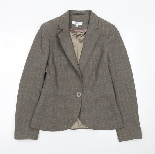 Next Women Brown Checked Tailored Suit Jacket Size 12 Classic Style