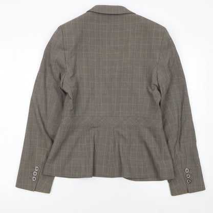 Next Women Brown Checked Tailored Suit Jacket Size 12 Classic Style