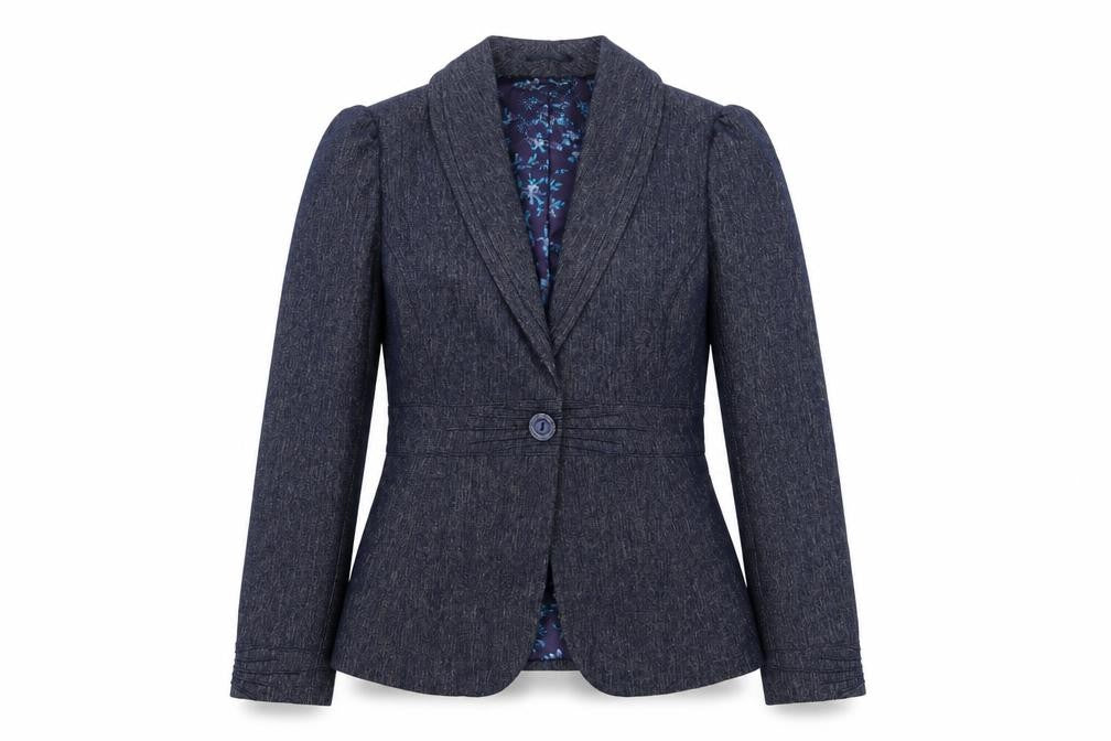 Marks and Spencer Per Una Blue Wool Blend Lined Women's Blazer Size 12