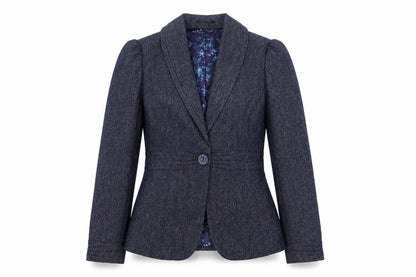 Marks and Spencer Per Una Blue Wool Blend Lined Women's Blazer Size 12