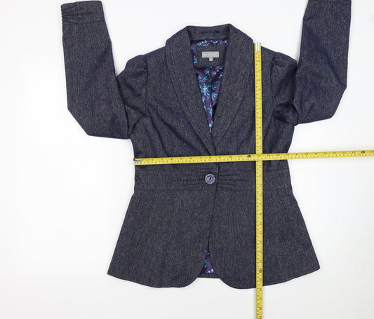 Marks and Spencer Per Una Blue Wool Blend Lined Women's Blazer Size 12