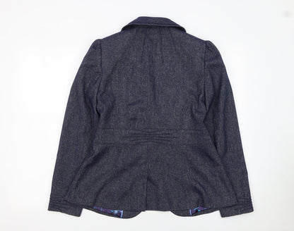 Marks and Spencer Per Una Blue Wool Blend Lined Women's Blazer Size 12