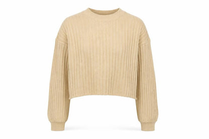 Stradivarius Women Beige Rib Knit Crew Neck Cotton Jumper Size S