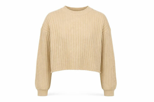 Stradivarius Women Beige Rib Knit Crew Neck Cotton Jumper Size S