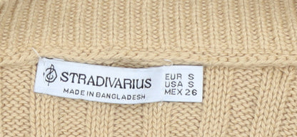 Stradivarius Women Beige Rib Knit Crew Neck Cotton Jumper Size S