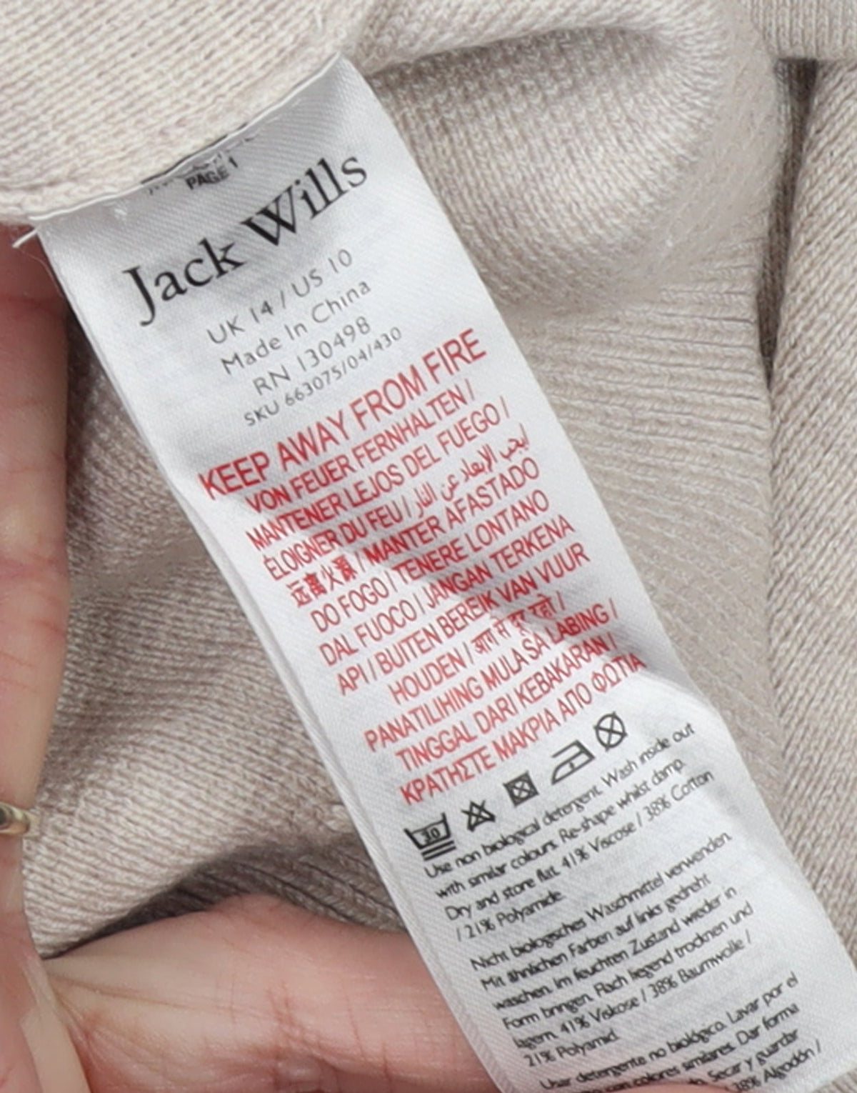 Womens UK Size 14 Jack Wills Beige Pullover Jumper