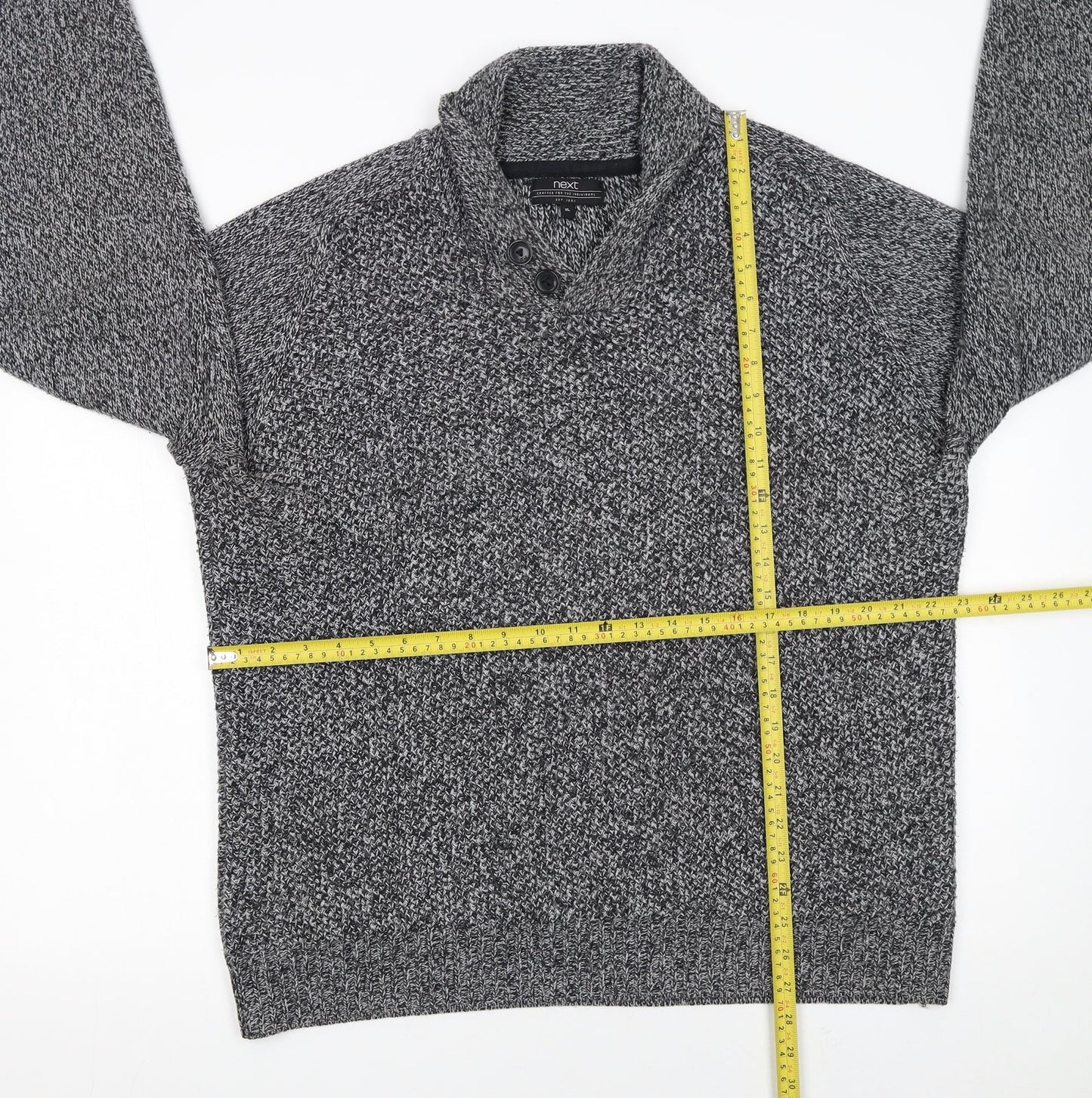 Next Men’s Grey Chunky Knit Collared Pullover Jumper XL