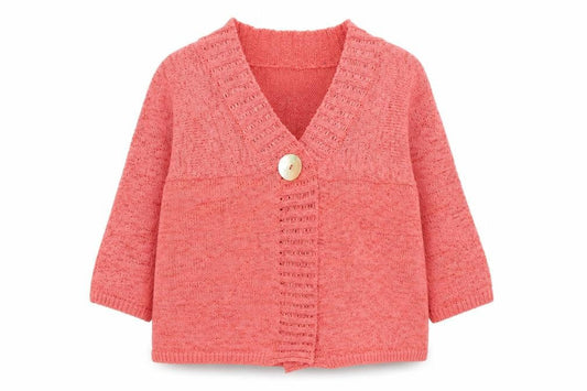 Mercer & Madison Women Coral Knit Cardigan M V-Neck Button Front