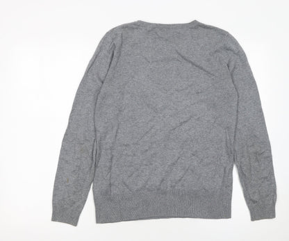 Clements Ribeiro Women Grey Bird Pullover Jumper Size 14 Cotton Cashmere