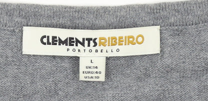 Clements Ribeiro Women Grey Bird Pullover Jumper Size 14 Cotton Cashmere