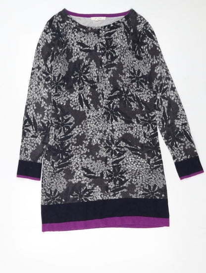 White Stuff Women's Grey Floral Knit Jumper Dress Size 8