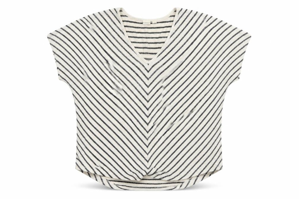 GAP Women's White Striped V-Neck Relaxed Fit T-Shirt XS