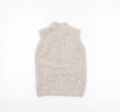 Select Women's Beige Fluffy Sleeveless Mock Neck Knit Vest Jumper Size 8