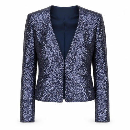 Project D London Women's Blue Sequin Cropped Blazer Jacket Size 8