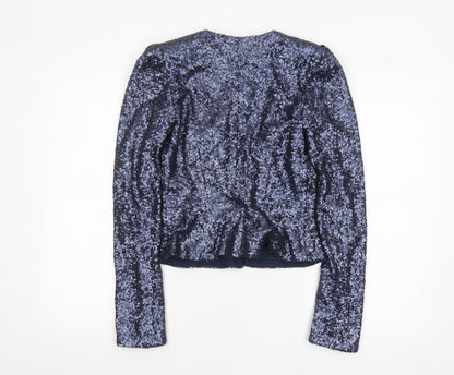 Project D London Women's Blue Sequin Cropped Blazer Jacket Size 8