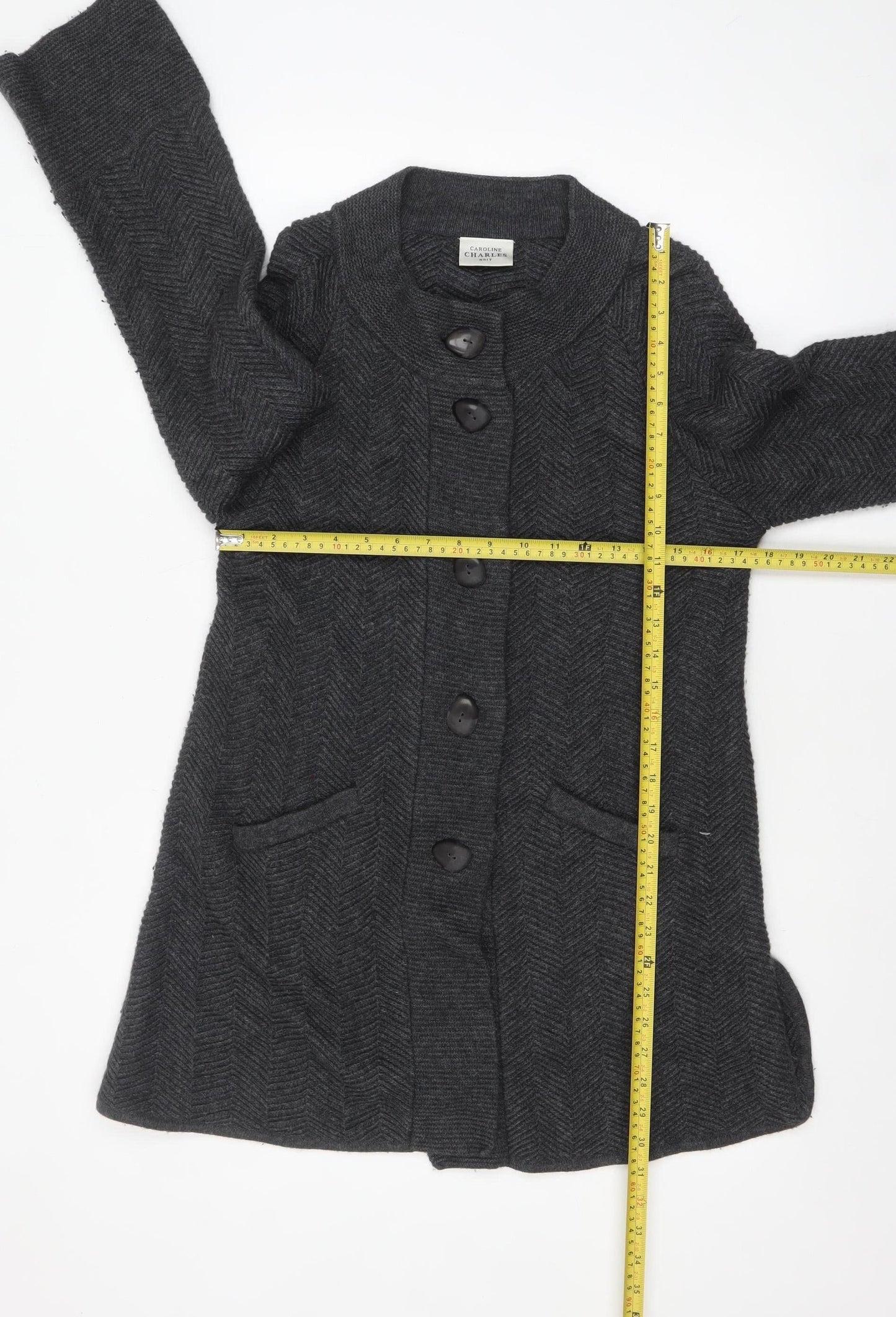 Womens UK Size 2 Caroline Charles Grey Cardigan Jumper