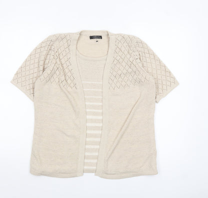 Bm Women Beige Short Sleeve Open Knit Cardigan M