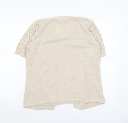 Bm Women Beige Short Sleeve Open Knit Cardigan M