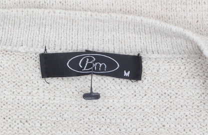 Bm Women Beige Short Sleeve Open Knit Cardigan M