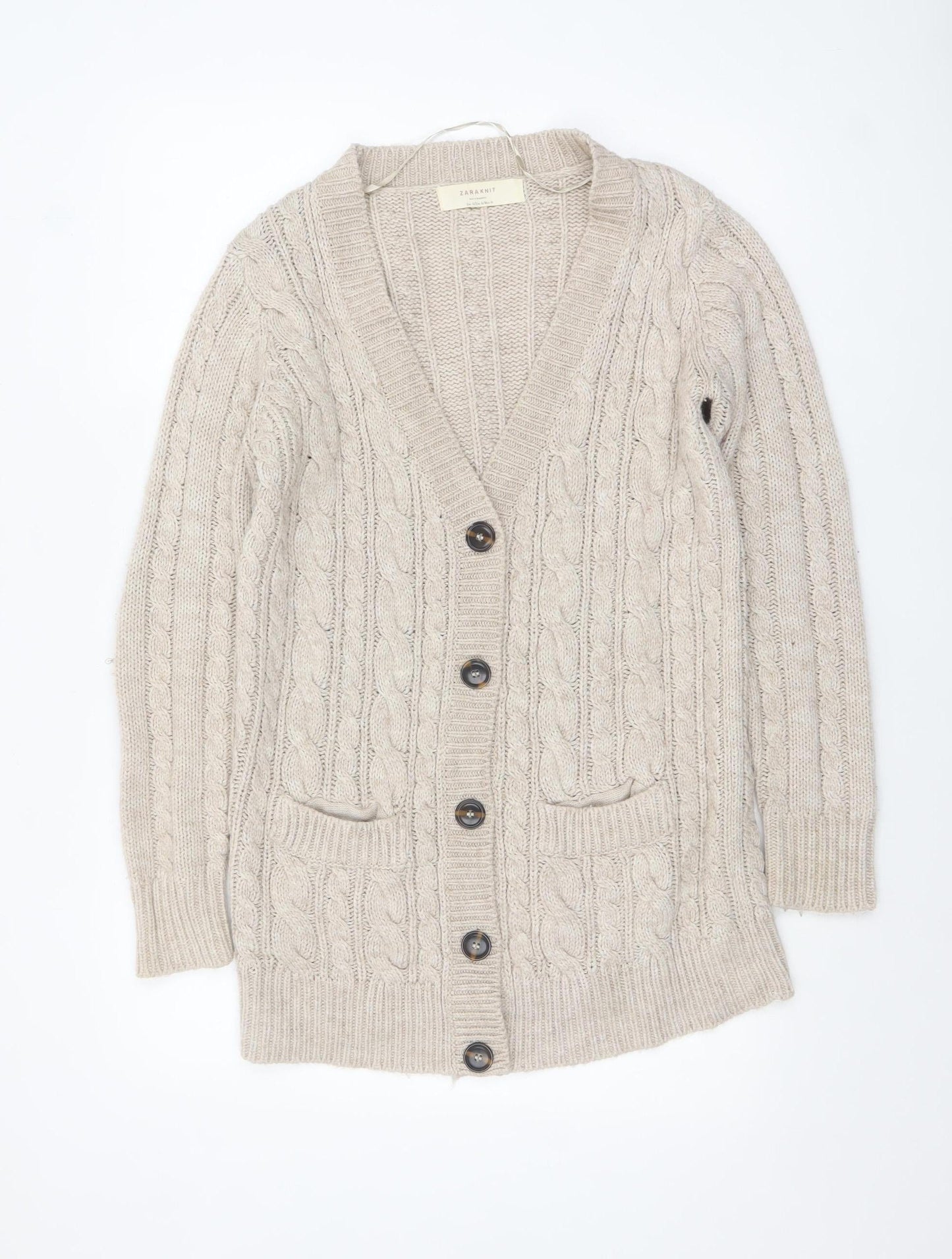 Womens UK Size 8 Zara Beige Cardigan Jumper