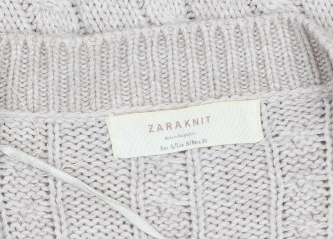 Womens UK Size 8 Zara Beige Cardigan Jumper