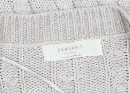 Womens UK Size 8 Zara Beige Cardigan Jumper